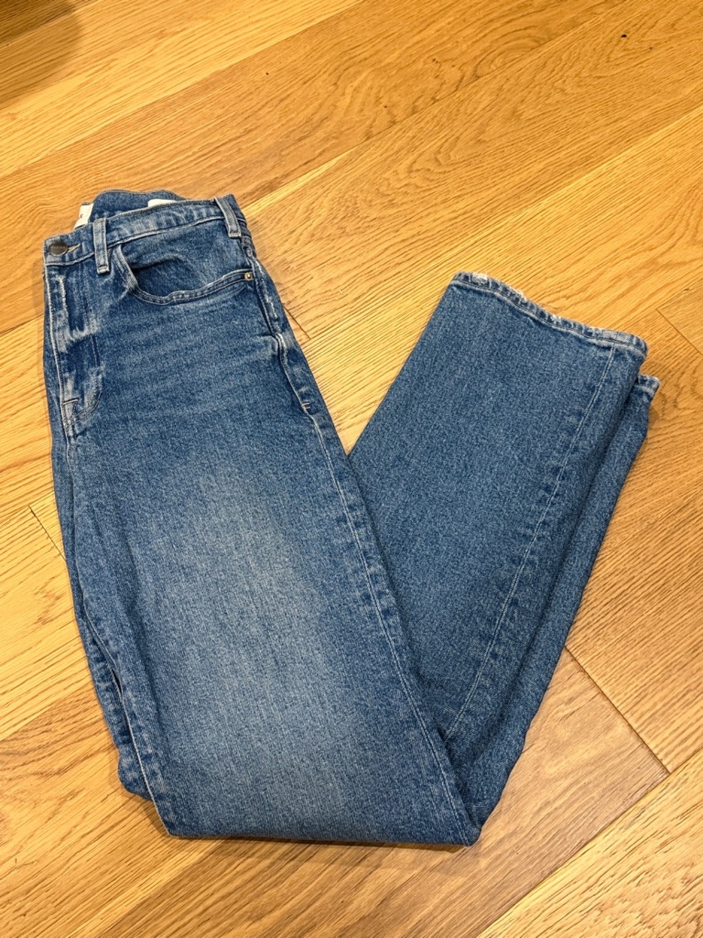 Frame Denim Blue High-Rise Straight-Leg Jeans